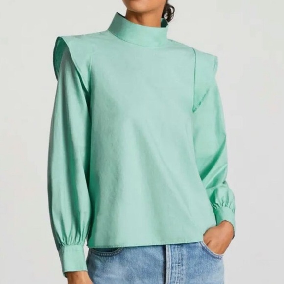 Everlane Tops - EVERLANE The Wing-Shoulder Mock Neck Top Blouse Jade Green Size 00 NWT